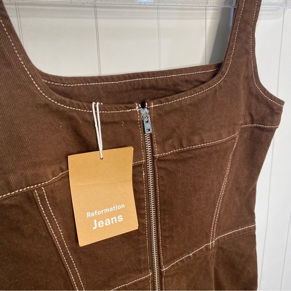 Reformation Davies Bustier Cafe Brown Denim Mini Dress NWT 2 Small Western Rodeo - Picture 6 of 9